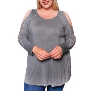 Women's Gray Cold Shoulder Top